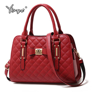 Diamond Lattice Leather Tote Bag with Bow-Knot
