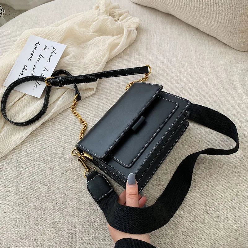 Chain Wide Shoulder Strap Crossbody Messenger Bag