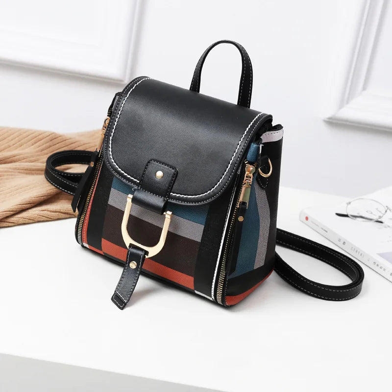 Women Leather Backpack Small School Bag Female Shoulder Crossbody Bag
