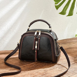 Retro Small Leather Handbag with Zipper, Women's Shoulder Crossbody Bag