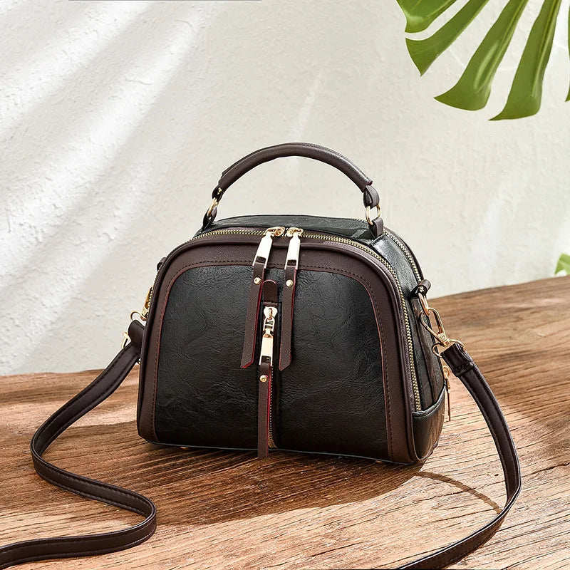 Retro Small Leather Handbag with Zipper, Women's Shoulder Crossbody Bag