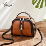 Retro Small Leather Handbag with Zipper, Women's Shoulder Crossbody Bag