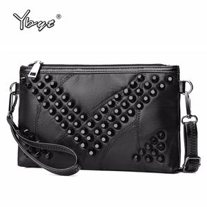 Vintage Rivet Messenger Bag Patchwork PU Leather Envelope Shoulder Bag