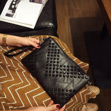 Vintage Rivet Messenger Bag Patchwork PU Leather Envelope Shoulder Bag
