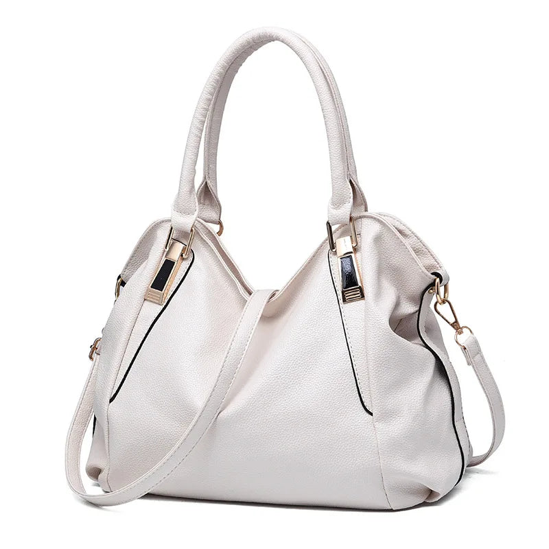 Solid Top-Handle Handbag Ladies PU Leather Tote Gray Khaki Purse