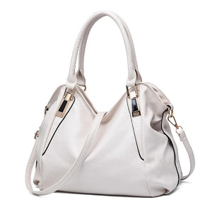 Solid Top-Handle Handbag Ladies PU Leather Tote Gray Khaki Purse