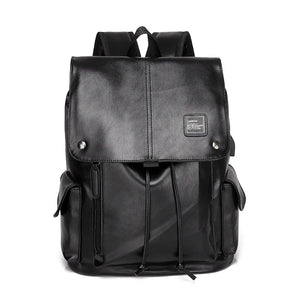 Men's PU Leather Large Capacity Backpack Outdoor Travel Laptop Bag
