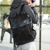 Men's PU Leather Large Capacity Backpack Outdoor Travel Laptop Bag