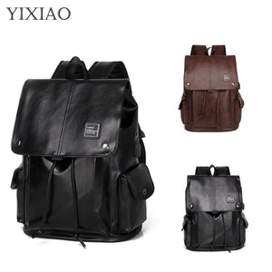 Men's PU Leather Large Capacity Backpack Outdoor Travel Laptop Bag