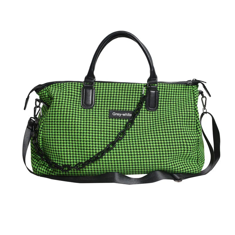 Large Capacity Houndstooth Sports Gym Bag Unisex Outdoor Shoulder Bag
