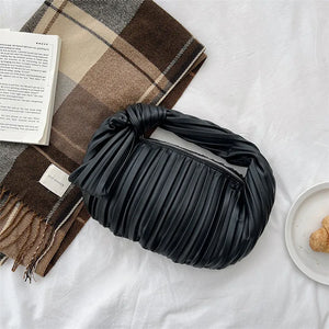 Winter Pleated Clutch Bag Stripe Leather Evening Clutch