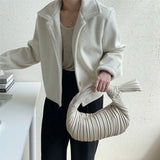 Winter Pleated Clutch Bag Stripe Leather Evening Clutch
