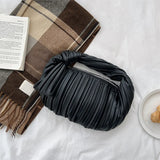 Winter Pleated Clutch Bag Stripe Leather Evening Clutch