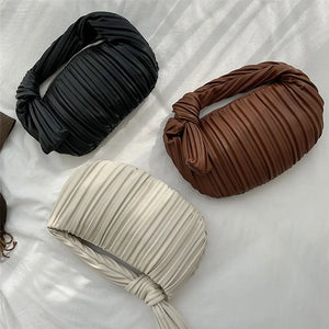 Winter Pleated Clutch Bag Stripe Leather Evening Clutch