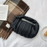 Winter Pleated Clutch Bag Stripe Leather Evening Clutch