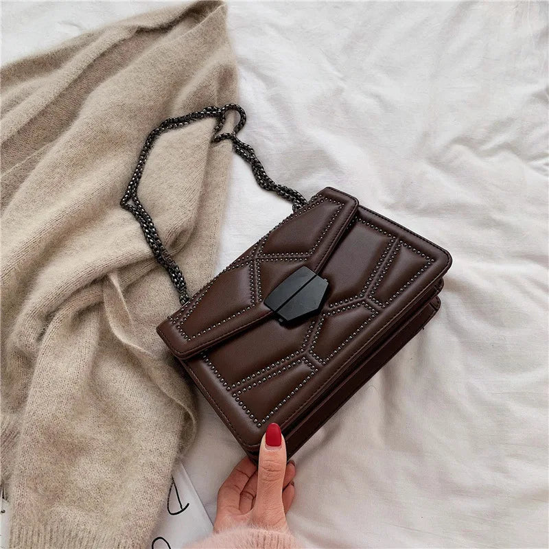 YIZHONG Studded Rivet Chain PU Leather Crossbody Bags for Women