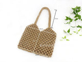 Boho Shoulder Bag with Woven Mesh Rope Tie Buckle