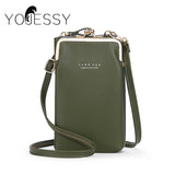 Green Women Bag Cell Phone Pocket Pu Leather Ladies Crossbody Bags Purse