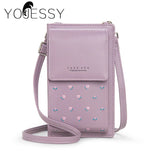 Purple Small Bag Women Cell Phone Pocket Soft Leather Ladies Mini Crossbody Bag