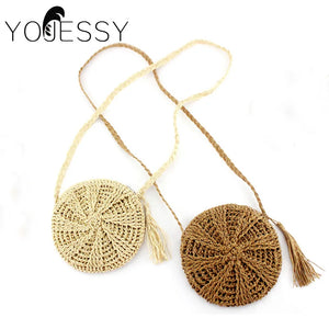 Rattan Round Shoulder Bag Mini Phone Female Handbag