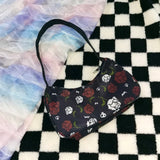 American Vintage Gothic Rose Skeleton Nylon Shoulder Bag