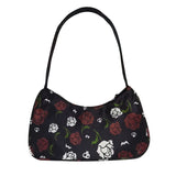American Vintage Gothic Rose Skeleton Nylon Shoulder Bag