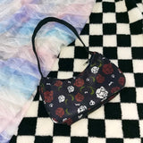 American Vintage Gothic Rose Skeleton Nylon Shoulder Bag