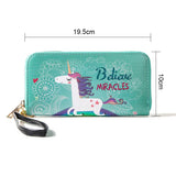 Unicorn Prints Long Purse with Wristlet Beauty Clutch Wallet