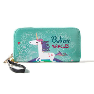 Unicorn Prints Long Purse with Wristlet Beauty Clutch Wallet