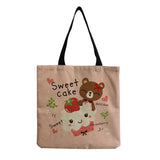 Women Beach Shoulder Bag Bear Printed Casual Tote Handbag