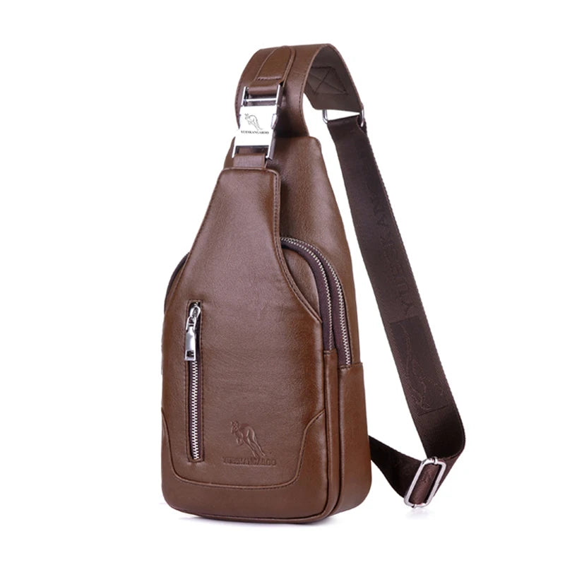 YUES KANGAROO Men Chest Bag Leather Shoulder Bag Vintage Rucksack