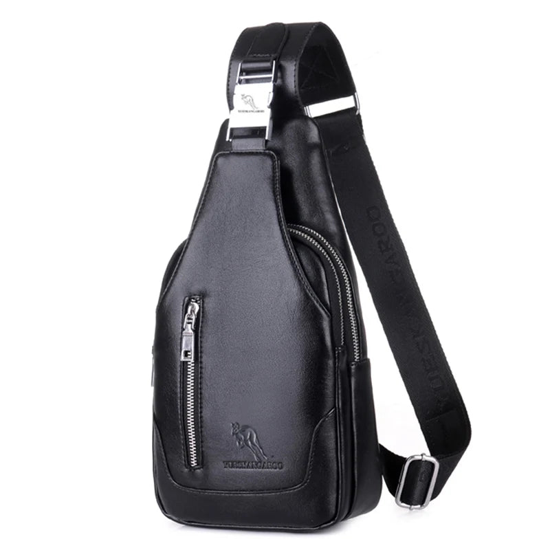 YUES KANGAROO Men Chest Bag Leather Shoulder Bag Vintage Rucksack