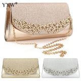 Champagne Wedding Clutch Evening Bag Silver Rhinestone Clutches