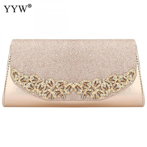 Champagne Wedding Clutch Evening Bag Silver Rhinestone Clutches