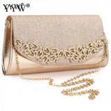 Champagne Wedding Clutch Evening Bag Silver Rhinestone Clutches