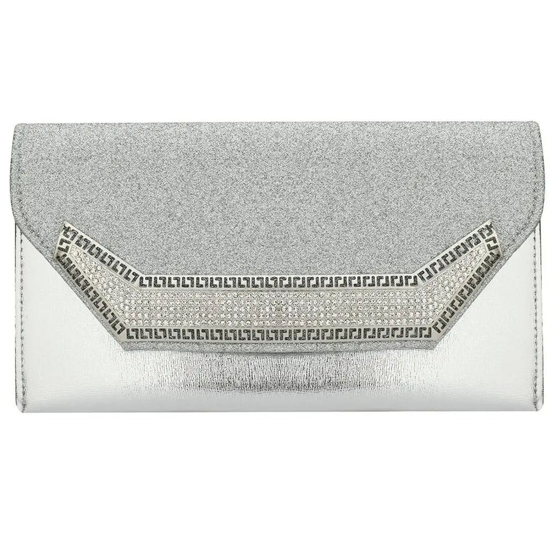 Champagne Wedding Clutch Evening Bag Silver Rhinestone Clutches