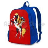 Yakari And Rainbow On Horse Red Outdoor Hiking Backpack Climbing Sports Bag
