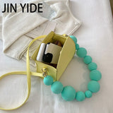 Yellow Leather Crossbody Bag Beaded Mini Shoulder Clutch
