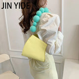 Yellow Leather Crossbody Bag Beaded Mini Shoulder Clutch