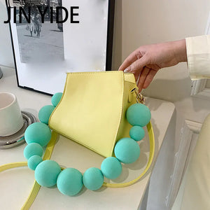 Yellow Leather Crossbody Bag Beaded Mini Shoulder Clutch