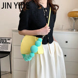 Yellow Leather Crossbody Bag Beaded Mini Shoulder Clutch