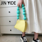 Yellow Leather Crossbody Bag Beaded Mini Shoulder Clutch