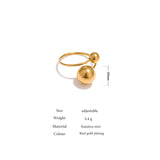 Adjustable Stainless Steel Ball Ring Golden Metal Jewelry Gift