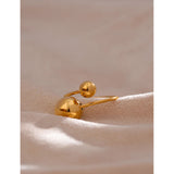 Adjustable Stainless Steel Ball Ring Golden Metal Jewelry Gift