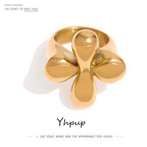 Metalic Texture 18K Plated Stainless Steel Statement Ring