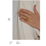 Metalic Texture 18K Plated Stainless Steel Statement Ring