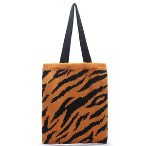 Leopard Knitting Shoulder Bag Foldable Tote Pack