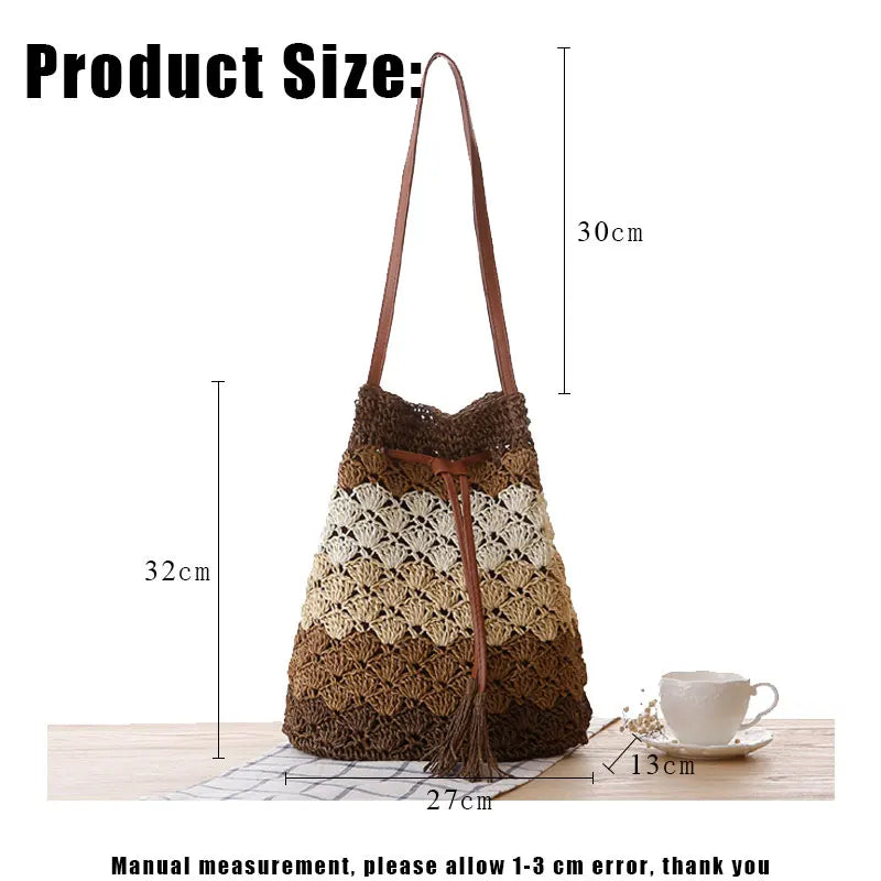 Bohemian Straw Bags for Women Beach Handbags Summer Rattan Short Shoulder