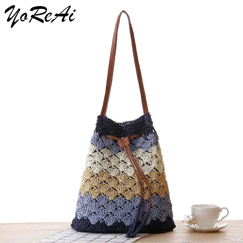 Bohemian Straw Bags for Women Beach Handbags Summer Rattan Short Shoulder