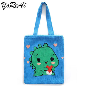 Cute Dino Handbag Foldable Women Shoulder Bags